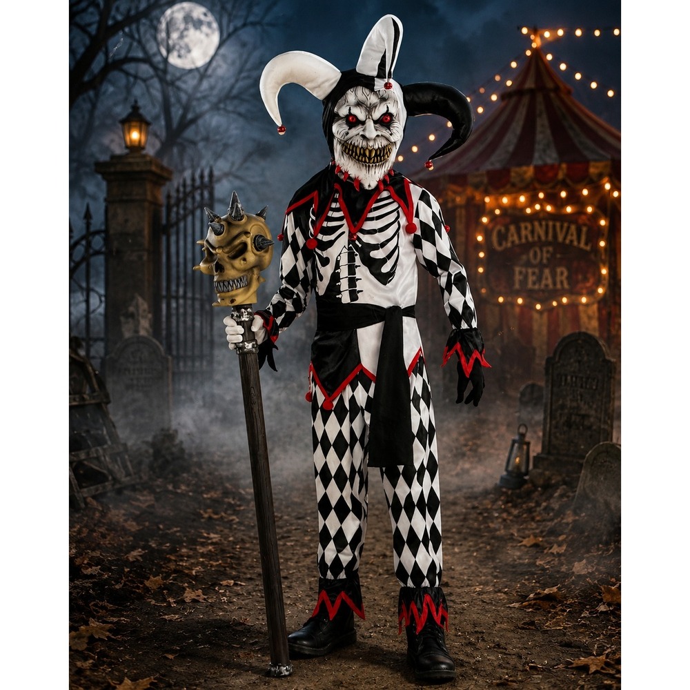 Sinister Jester Halloween Costume Boys Size Small 4-6 Harlequin 5 Piece Party
